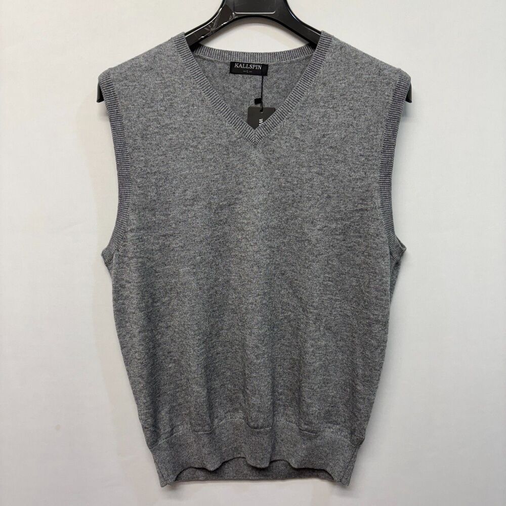 NWT Kallspin Men Sweater Vest Size Large Wool Blend V-Neck Gray C003 -23